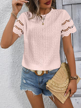 Load image into Gallery viewer, Full Size Eyelet Round Neck Short Sleeve Top