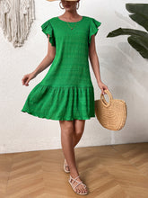 Load image into Gallery viewer, Textured Round Neck Ruffle Hem Dress