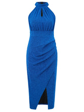 Load image into Gallery viewer, Slit Ruched Mock Neck Sleeveless Dress