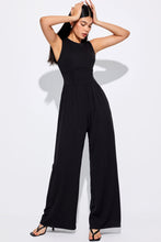Load image into Gallery viewer, Black Cinched Waist Sleeveless Wide Leg Jumpsuit