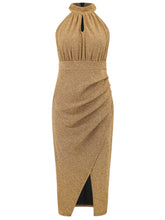 Load image into Gallery viewer, Slit Ruched Mock Neck Sleeveless Dress