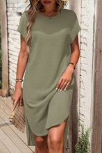Load image into Gallery viewer, Jungle Green Waffle Texture Curved Hem Side Slit T-shirt Dress