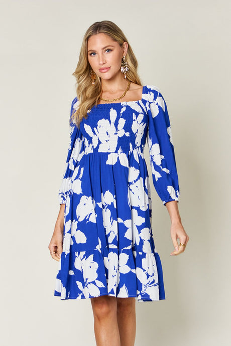 Double Take Full Size Floral Ruffle Hem Smocked Dress