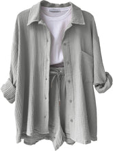 Load image into Gallery viewer, Texture Button Up Shirt and Drawstring Shorts Set
