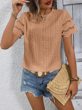Load image into Gallery viewer, Full Size Eyelet Round Neck Short Sleeve Top