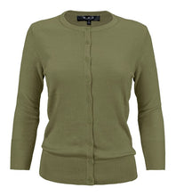 Load image into Gallery viewer, Crewneck Button Down Knit Cardigan Sweater 3/4 Sleeves