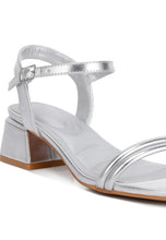 Load image into Gallery viewer, Zabou Metallic Ankle Strap Low Block Heels