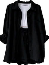 Load image into Gallery viewer, Texture Button Up Shirt and Drawstring Shorts Set