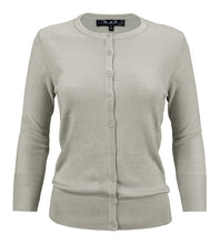 Load image into Gallery viewer, Crewneck Button Down Knit Cardigan Sweater 3/4 Sleeves