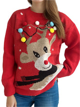 Load image into Gallery viewer, Reindeer Round Neck Long Sleeve Sweater