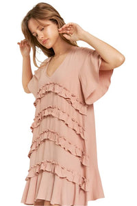 TIERED RUFFLE MINI DRESS