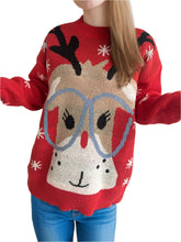 Load image into Gallery viewer, Reindeer Round Neck Dropped Shoulder Sweater
