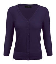 Load image into Gallery viewer, V-Neck Button Down Knit Cardigan Sweater 3/4 Sleeve