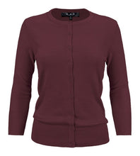 Load image into Gallery viewer, Crewneck Button Down Knit Cardigan Sweater 3/4 Sleeves