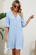 Load image into Gallery viewer, Notched Flounce Sleeve Mini Dress