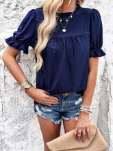 Load image into Gallery viewer, Eyelet Mock Neck Flounce Sleeve Blouse