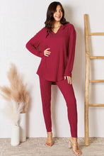 Load image into Gallery viewer, 2 PC Notched Long Sleeve Top and Pants Set
