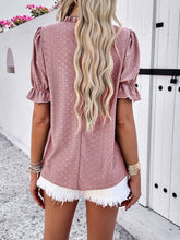 Load image into Gallery viewer, Eyelet Mock Neck Flounce Sleeve Blouse