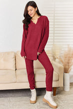 Load image into Gallery viewer, 2 PC Notched Long Sleeve Top and Pants Set