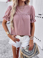 Load image into Gallery viewer, Eyelet Mock Neck Flounce Sleeve Blouse
