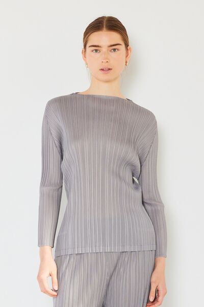 Pleated Long Sleeve Boatneck Top