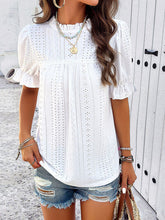 Load image into Gallery viewer, Eyelet Mock Neck Flounce Sleeve Blouse