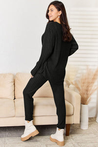 2 PC Notched Long Sleeve Top and Pants Set