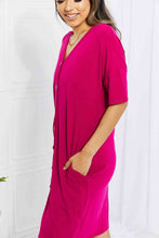 Load image into Gallery viewer, Brunch Button Down Knee-Length Dress in Magenta