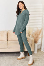 Load image into Gallery viewer, 2 PC Notched Long Sleeve Top and Pants Set