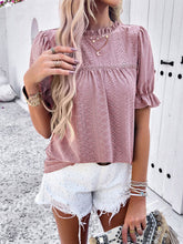 Load image into Gallery viewer, Eyelet Mock Neck Flounce Sleeve Blouse
