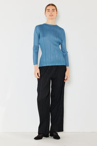 Pleated Long Sleeve Boatneck Top