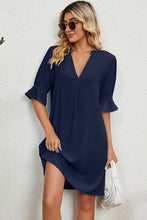 Load image into Gallery viewer, Notched Flounce Sleeve Mini Dress
