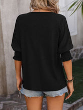 Load image into Gallery viewer, Heathered Notched Lantern Sleeve Blouse