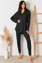 Load image into Gallery viewer, 2 PC Notched Long Sleeve Top and Pants Set