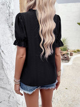 Load image into Gallery viewer, Eyelet Mock Neck Flounce Sleeve Blouse