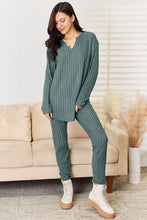 Load image into Gallery viewer, 2 PC Notched Long Sleeve Top and Pants Set
