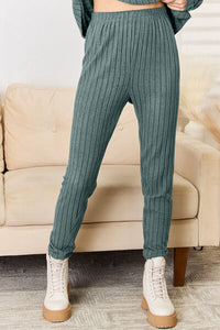 2 PC Notched Long Sleeve Top and Pants Set