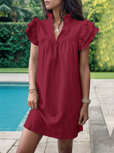 Load image into Gallery viewer, Frill Notched Flounce Sleeve Mini Dress