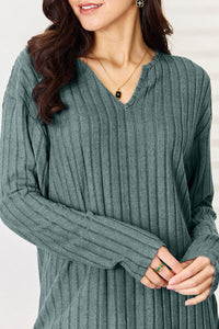 2 PC Notched Long Sleeve Top and Pants Set