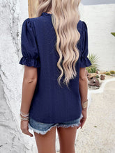 Load image into Gallery viewer, Eyelet Mock Neck Flounce Sleeve Blouse