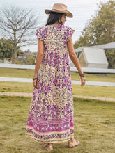 Load image into Gallery viewer, Ruffled Printed Tie Neck Cap Sleeve Dress