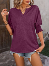 Load image into Gallery viewer, Heathered Notched Lantern Sleeve Blouse