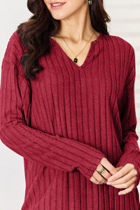 2 PC Notched Long Sleeve Top and Pants Set