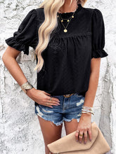 Load image into Gallery viewer, Eyelet Mock Neck Flounce Sleeve Blouse