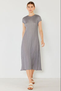 Pleated Cap Sleeve A-Line Dress