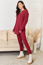 Load image into Gallery viewer, 2 PC Notched Long Sleeve Top and Pants Set