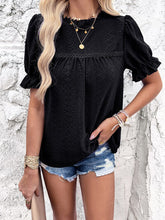 Load image into Gallery viewer, Eyelet Mock Neck Flounce Sleeve Blouse