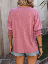 Load image into Gallery viewer, Heathered Notched Lantern Sleeve Blouse